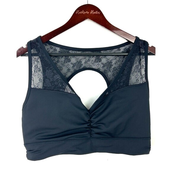 Adore Me Women Evelin Contour Black Sports Bra 1X Lace Floral Trim Racerback R2 - Picture 4 of 11